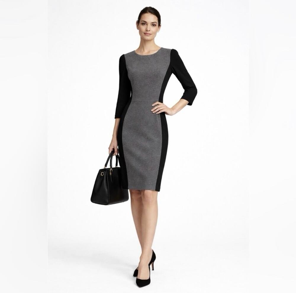 Talbots Gray Black 3/4 Sleeve Dress Size 4